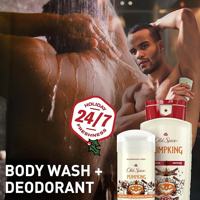 Old Spice Body Wash for Men, Holidudes Holiday Edition, 24/7 Holiday Freshness, Lasting Scent and Rich Lather, Stocking Stuffer, PumpKing Pumpkin Spice Scent, 16 oz