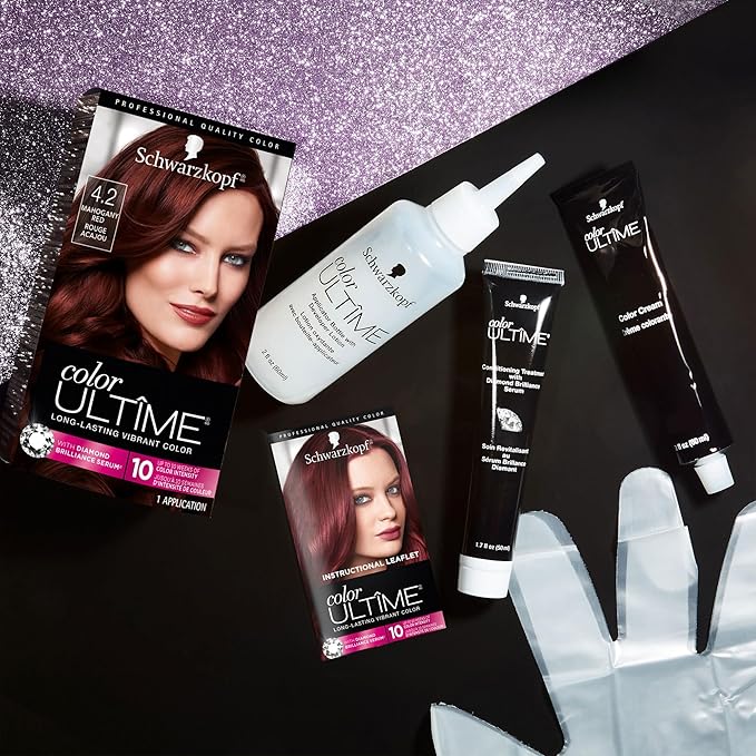 Schwarzkopf Color Ultime 4.2 Mahogany Red Hair Dye, Permanent Intense Black with Diamond Brilliance, Fade-Resistant, Covers Grays, All Hair Textures