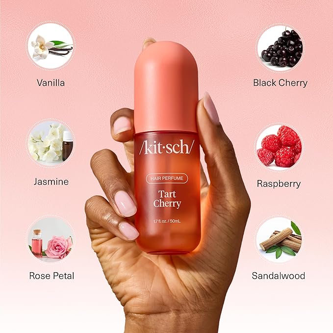 Kitsch Hair Perfume for Women - Tart Cherry | Clean, Deodorizing & Patented Odor-Eliminating Technology Hair Spray & Body Mist - Freshen Hair, Body & Pillows - Fruity Gourmand Scent & Vanilla - 50mL