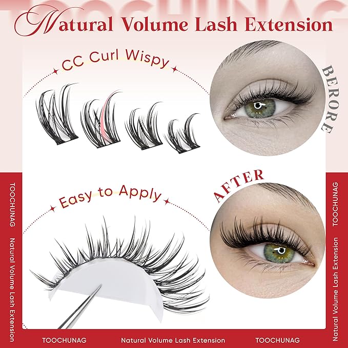 Manga Lash Clusters Wispy Cluster Eyelash Extensions Natural Lashes Clusters 144pcs 10-16mm DIY Eyelash Clusters Soft Individual Lashes Extension with Thin Band by TOOCHUNAG