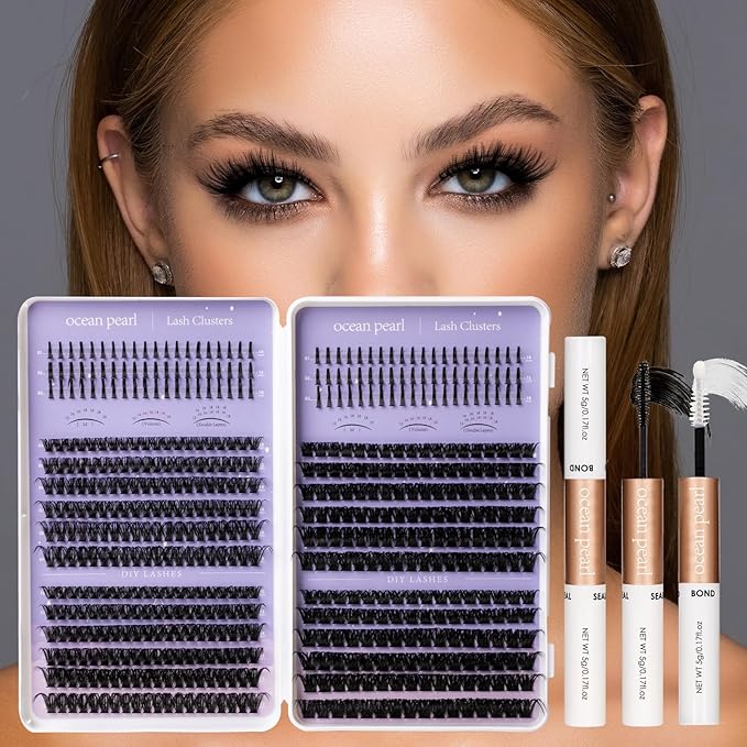 Ocean Pearl Lash Clusters Kit 564 pcs, Eyelashes, spike-effect cluster lashes 60D/80D/100D/150D (10-18 mm) DIY lash extension kit, manga-/anime-inspired Cluster Eyelash Extensions with lash bond+seal