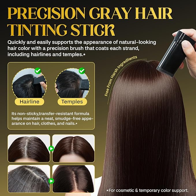 Hair Color Stick, 2 in 1 Instant Dye, Hair Dye Stick, Safe Portable Color Touch-Up Hair Sticks, Cover Gray Hair Color Correction Sticks for Women & Men, Waterproof and Sweat-Proof, 2Pack (Light Brown)