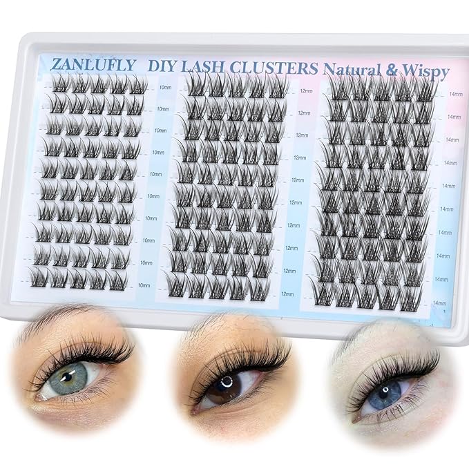 Lash Clusters Wispy Eyelash Clusters Natural C-Curly Cluster Lashes zanlufly Wispy Individual Lashes 150Pcs Eyelash Extension 10 12 14MM DIY Lash Extensional Lash Clusters