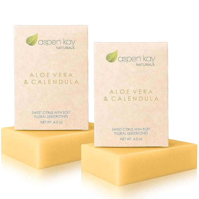 Aloe Vera & Calendula Soap, Natural & Organic Ingredients, Organic Aloe Vera, Calendula & Turmeric Soap. Use for Face & Body. for Men, Women & Teens. Gentle Face Wash. (Pack of 2)