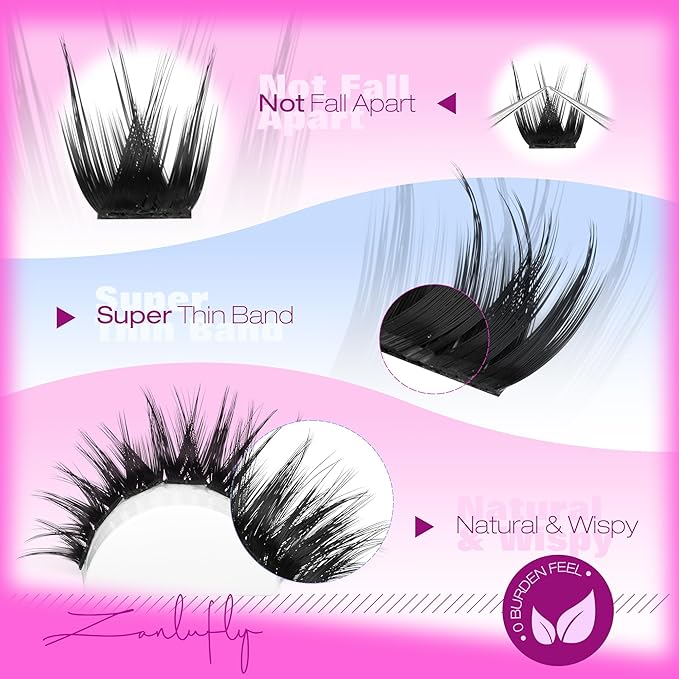Wispy Lash Clusters Natural Lash Extensions D-curly Eyelash Clusters DIY Eyelash Extensions 10-18MM Individual Cluster Lashes 200Pcs Cluster Eyelash Extensions by ZANLUFLY