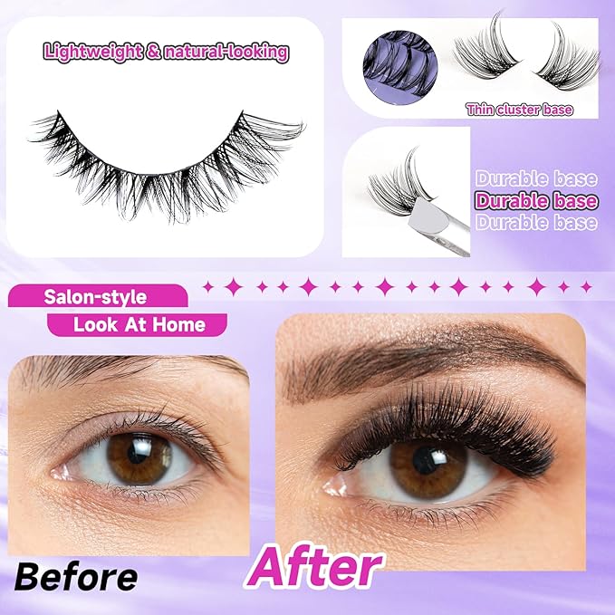 Ocean Pearl Lash Clusters Kit 154pcs,Eyelashes,spike-effect cluster lashes,10-18mm manga/anime-inspired lashes clusters,DIY Cluster Eyelash Extensions kit with lash bond+seal+remover+tweezers-M31+M34