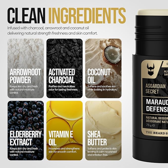 The Beard Struggle Natural Charcoal Infused Deodorant - Marauder's Defense - Aluminum Free for Men, Gold Collection, Asgardian Secret, 2.65 oz.US