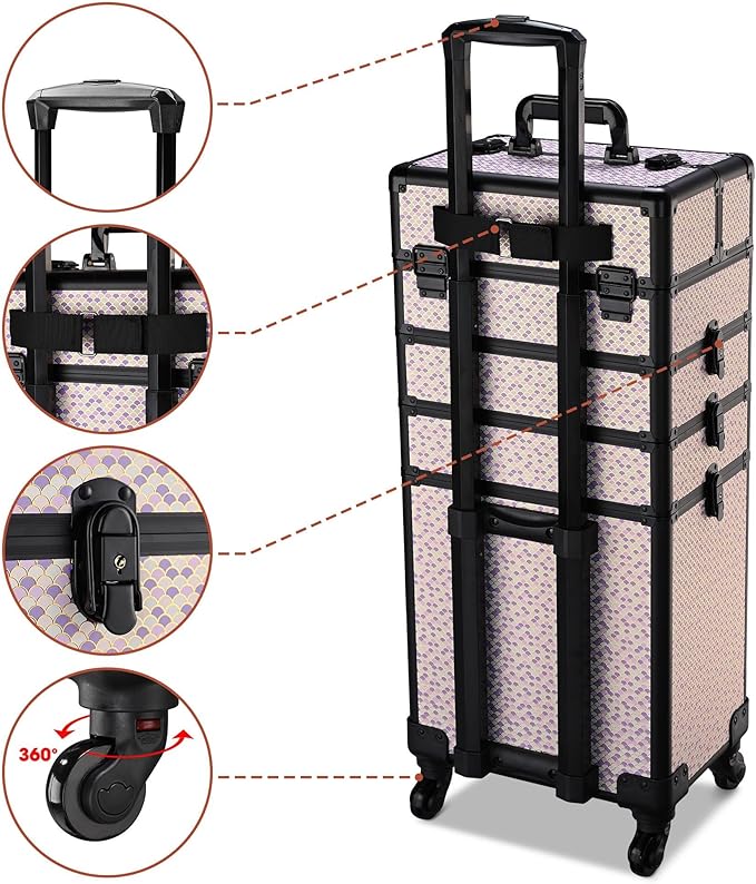 BYOOTIQUE Cosmetology Case on Wheels 4in1 Professional Makeup Art Deco Tyrian