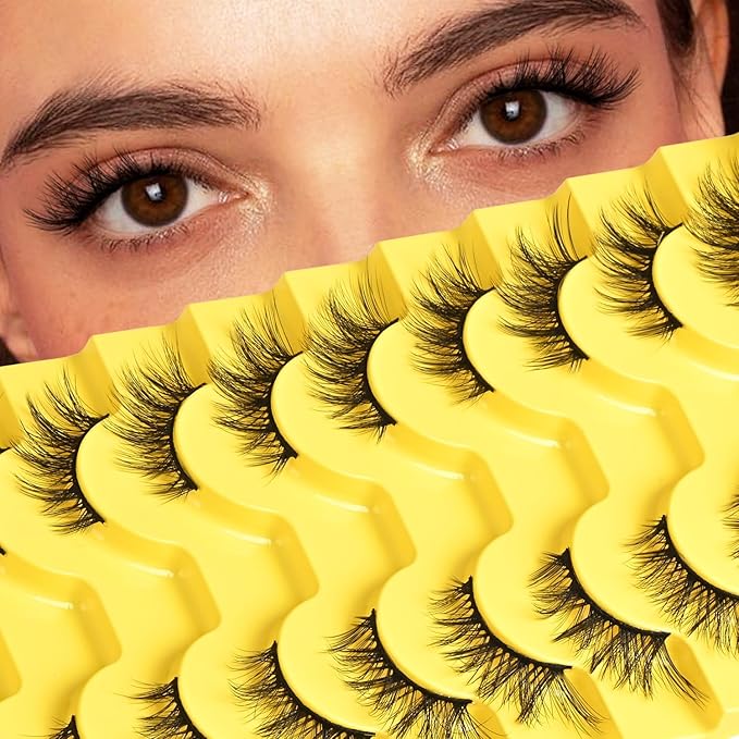 Half Lashes Natural Half Eyelashes Short Wispy Half Lashes Cat Eye 3D Curl Lash 10 Pairs Fake Cateye Eyelash Reusable False Eyelashes Natural Cluster Strip Lashes