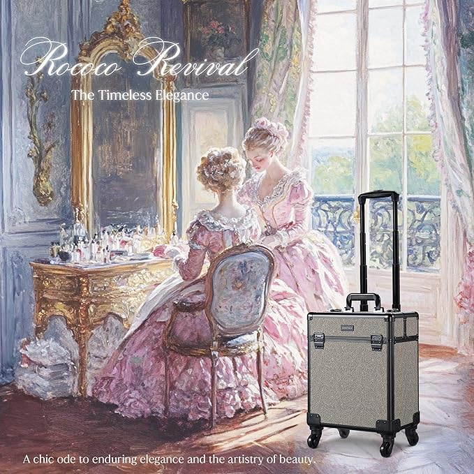BYOOTIQUE Rolling Makeup Cases Organizer Nail Tech Storage Cart Hairdressing Brush Bags False Eyelash Storage for Beauty Salon Traveling Beautician Manicurist Hairstylist,Rococo GainsBoro