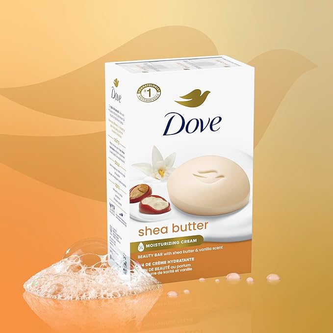 Dove Beauty Bar Soap Shea Butter, 8 Bars for Nourished, Radiant Skin, Enriches Skin 3.75 oz