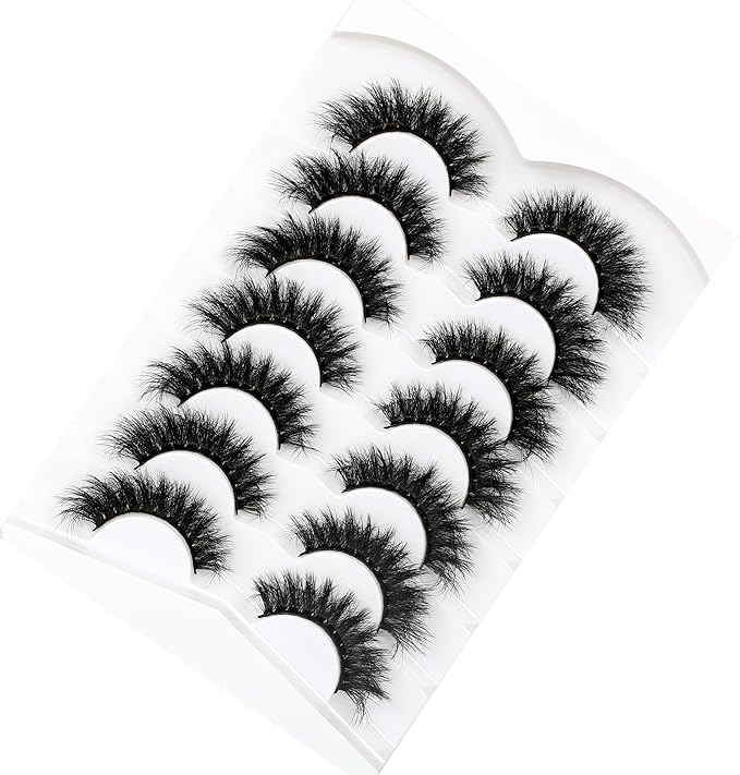 Pooplunch False Eyelashes Cat Eye Lash Volume Crossed Fake Eyelashes Thick Dramatic 8D Faux Mink Lashes Strips 7 Pairs Pack
