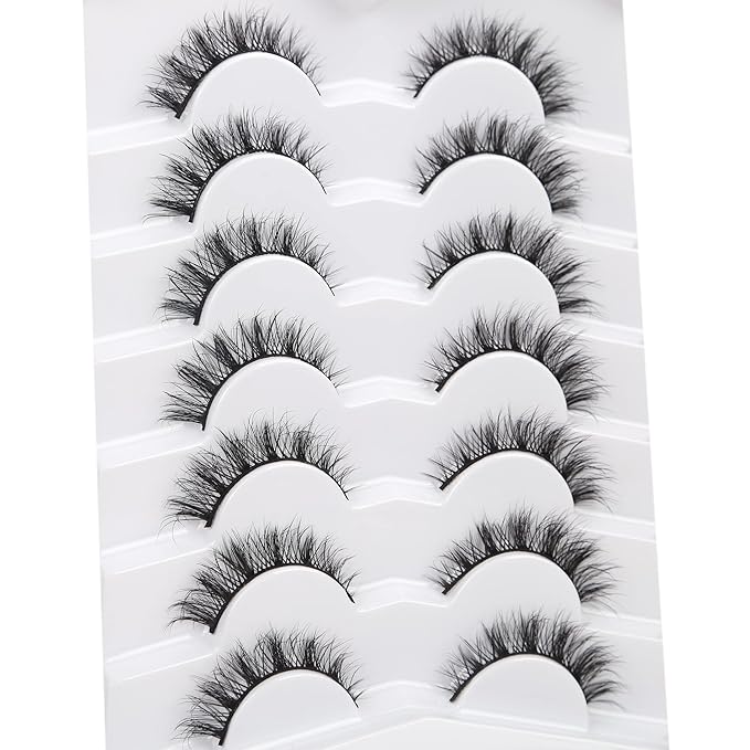 Pooplunch False Eyelashes Cat Eye Lashes Natural Cluster Extension Look Wispy Short Volume 8D Faux Mink Lashes Fake Eyelashes Strips 7 Pairs Pack
