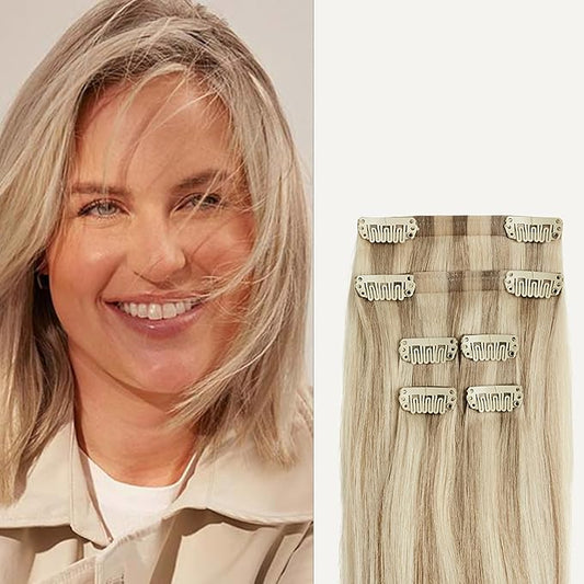 Luxy 100% Remy Human Hair Extensions for Thin Hair Thinning Hair Fill-Ins – 6 Seamless Wefts Multi-Dimensional Color Blend - Natural-Looking Volume & Coverage 95 grams 20" Dimensional Beige Blonde