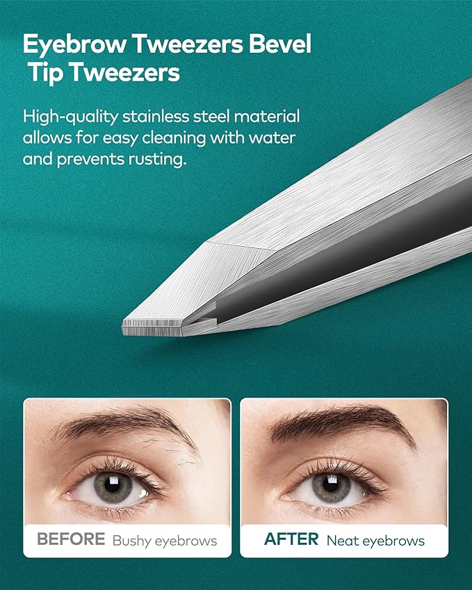 MR.GREEN Tweezers for Facial Hair Women, Professional Precision Eyebrow Tweezers for Women and Men, Stainless Steel Slanted Hair Removal Tweezers, Eyebrow Plucker, Ingrown hair tweezers