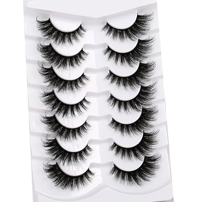 Pooplunch False Eyelashes Cat Eye Lashes Winged Look 18MM Fluttery Volume Dramatic Crossed Wispy Fake Eyelash 8D Natural Faux Mink Lashes Strips 7 Pairs Pack