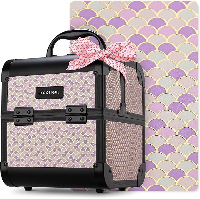 BYOOTIQUE Makeup Train Case with Mirror Cosmetic Box for Nail Art Deco Tyrian