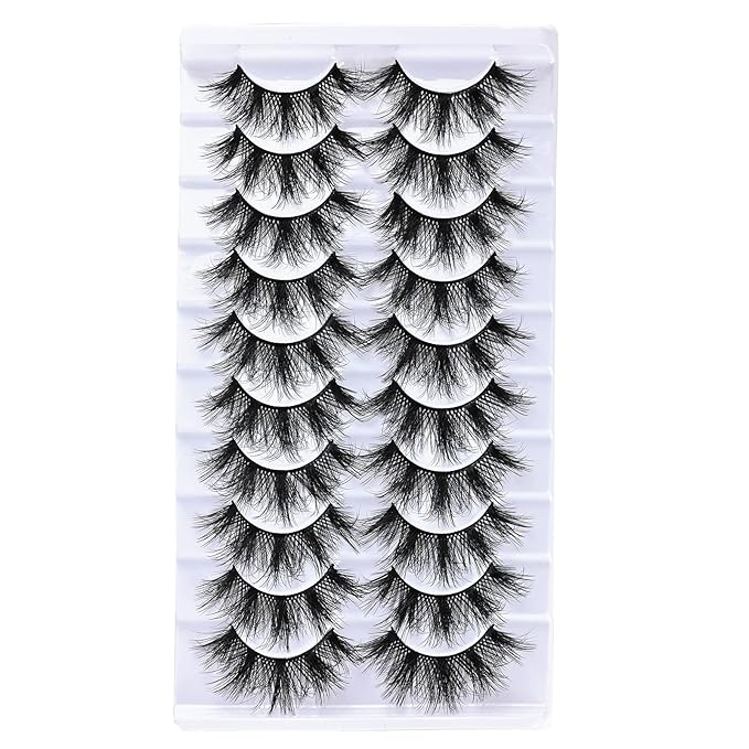 FARRED Wispy Lashes Fluffy Eyelashes False Eye Lash Strips 10 Pairs Doll Eye Mink Eyelash Wispies Pestañas Natural Look
