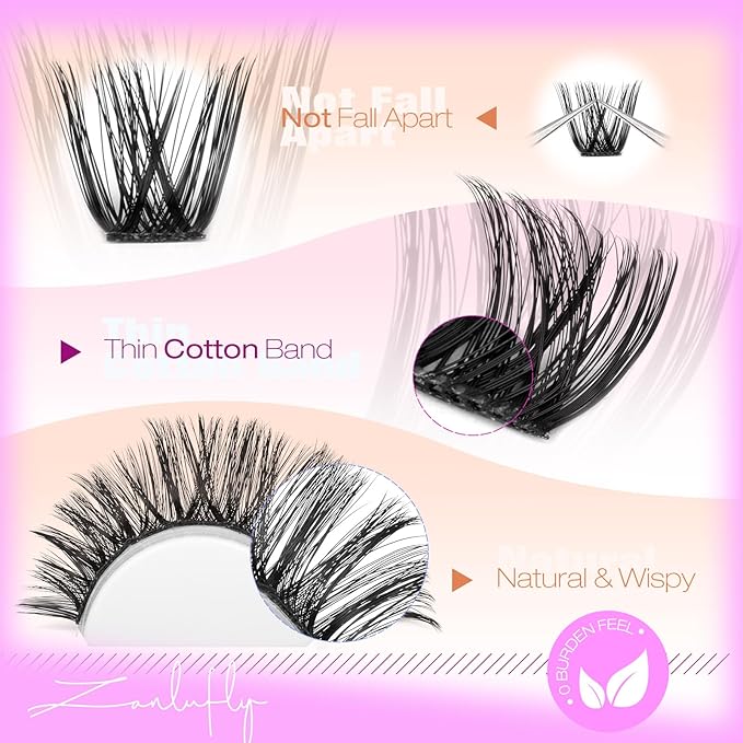 Lash Clusters Wispy Eyelash Clusters Volume Cluster Eyelash Extensions 200PCS Individual Lashes Natural Cluster Lashes D-Curly 10-18mm DIY Lash Extension by zanlufly