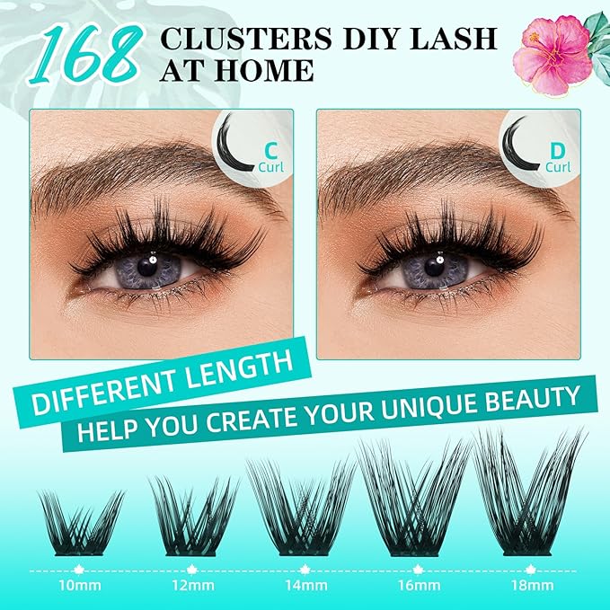 Lash Clusters Wet Look 168Pcs Eyelash Cluster Ultra-Thin Lash Band Eyelashes Extensions Spiky Anime Wide Span Lashes(Mallow,D-Mix10-18mm)