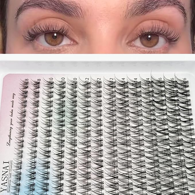 Lash Clusters Natural Look Wispy Lash Extensions, YASNAI Cluster Eyelash Extensions C Curl Individual Lashes 8-16MM 168pcs, Eye Lash Clusters Thin Clear Lash Band Cluster Lashes