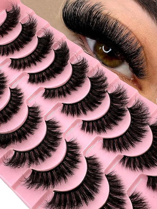 HBZGTLAD New 10 Pairs 3D Mink Lashes False Eyelashes Handmade Wispy Fluffy Long Lashes Natural Eye Makeup Tools Eye Lashes (3-6)