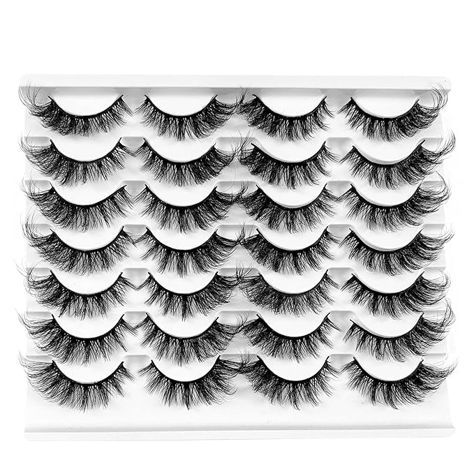 Yasnai Cat Eye Lashes False Eyelashes Fluffy Volume 18mm Strip Lashes Wispy Fake Lashes Natural Eyelashes 14 Pairs Pack 9D
