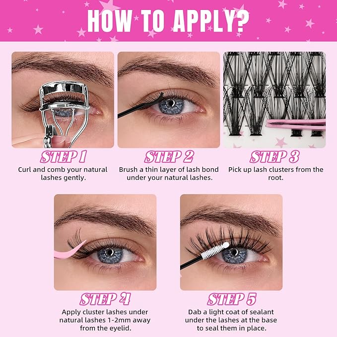 Lash Clusters Kit 320 Pcs DIY Individual Cluster Lashes D Curl Lash Extension Kit with Eyelash Bond and Seal, Remover, Tweezers Applicator Tool for False Eyelash Cluster Kit(50D, Mix9-16mm Kit)