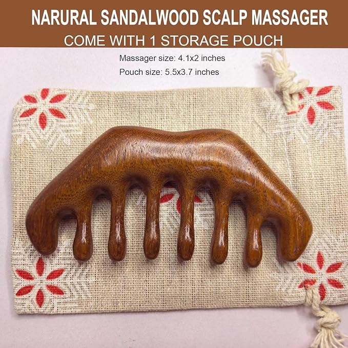 Wooden Scalp Massager for Scalp Gua sha, Massage Comb, Wooden Head Massager - Sandalwood
