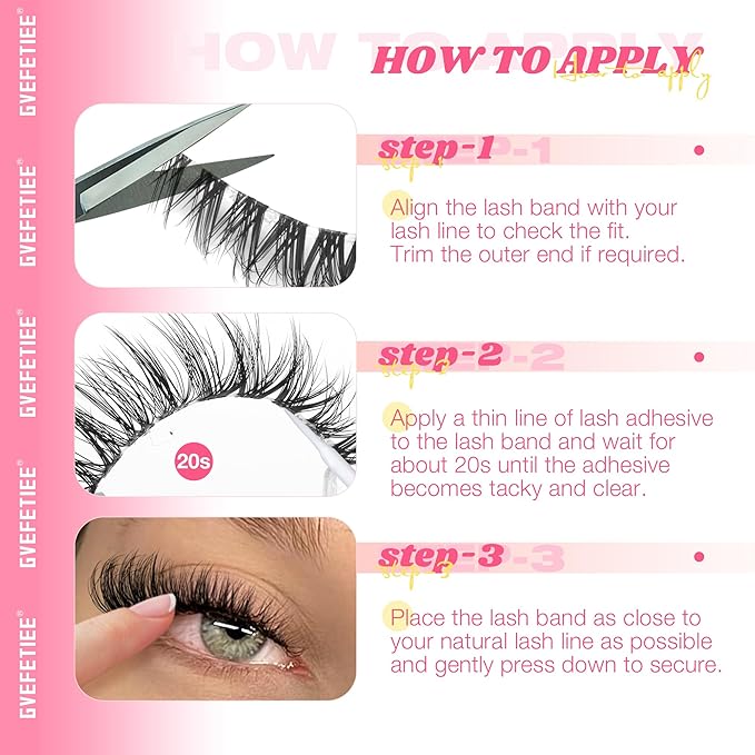 False Eyelashes Fox Eye 8 Pairs Pack 40D Natural Look Fluffy Wispy Cat Eye Lashes Soft Faux Mink Lashes Lightweight D-Curl Clear Band Eyealshes by GVEFETIEE