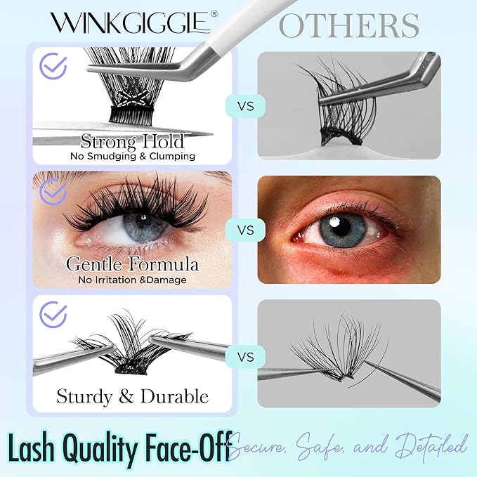 Self Adhesive Eyelashes, Winkgiggle Self Adhesive Lash Clusters, 60pcs No Glue Needed Reusable Pre-Glued Eyelashes No Remover No Residue for Beginners(N163)
