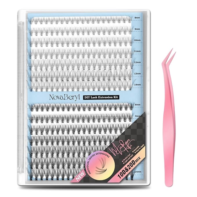 10D & 20D Lash Clusters, DIY Individual Lash Extensions, Soft Reusable Natural Eyelashes, 0.07mm C Curl, Mixed Lengths 8-14mm, Natural Look False Lashes