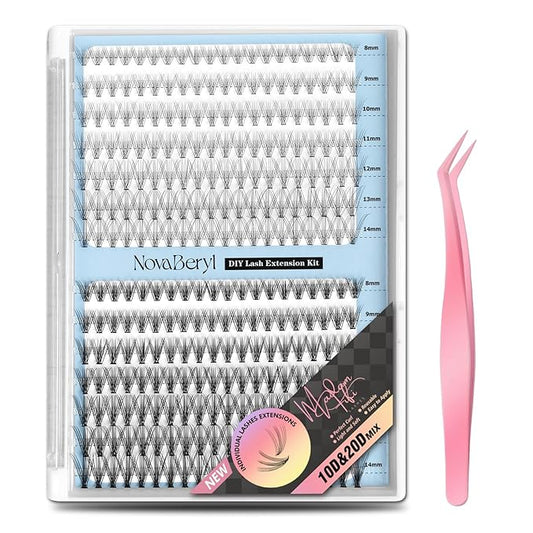 10D & 20D Lash Clusters, DIY Individual Lash Extensions, Soft Reusable Natural Eyelashes, 0.07mm C Curl, Mixed Lengths 8-14mm, Natural Look False Lashes