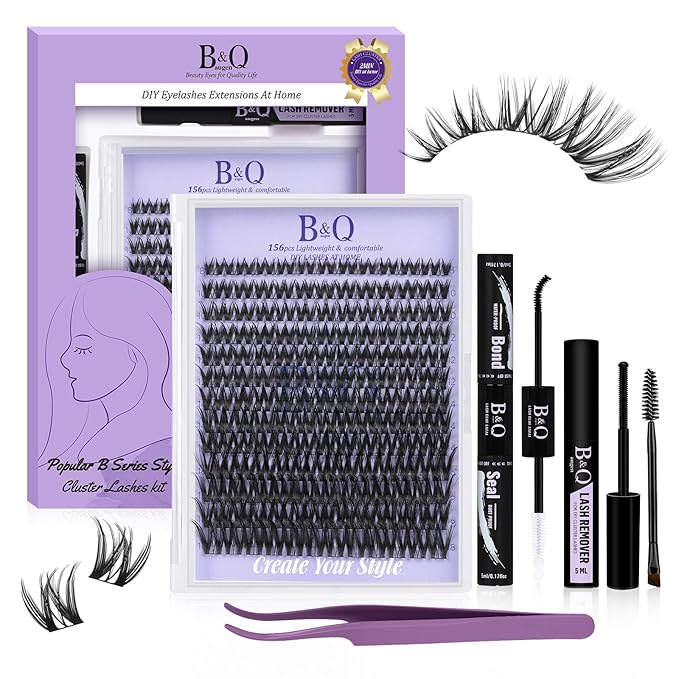 B&Q Flora Lash Clusters Kit B0X, DIY Lash Extension Kit 156PCS Eyelash Extension Kit, Soft Wispy Lash Clusters 8-18MIX D Curl Lash cluster, Thin Black Band Cluster Eyelash Extensions (B0X Set)