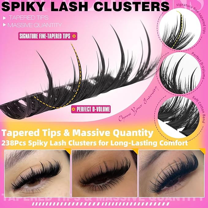 TNFVLONEINS Manga Lash Clusters Kit with Spikes Wispy Lash Extension Kit Fluffy Eyelash Clusters Anime Cluster Eyelash Extensions Spiky Individual Lashes soft Eyelash Extension Kit（12-20MM,224Pcs）