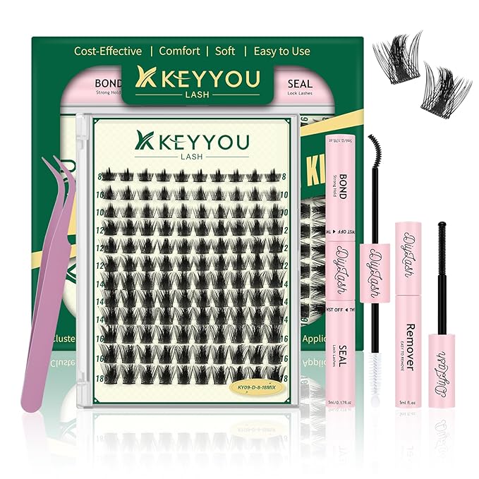 KEYYOULASH Lash Clusters Kit 120pcs 8-18MIX Lash Clusters Spiky Manga Lash Extension Kit with Lash Bond and Seal,Remover,Applicators for DIY Volume Eyelash Extension Kit at Home (KY09 Kit)