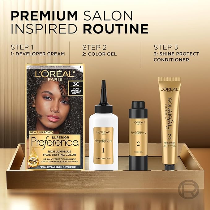 L'Oreal Paris Superior Preference Luminous Fade-Defying Permanent Hair Color, Hair Dye For Up to 9 Weeks of Radiance, Ash Blonde 8A, 1 Hair Dye Kit
