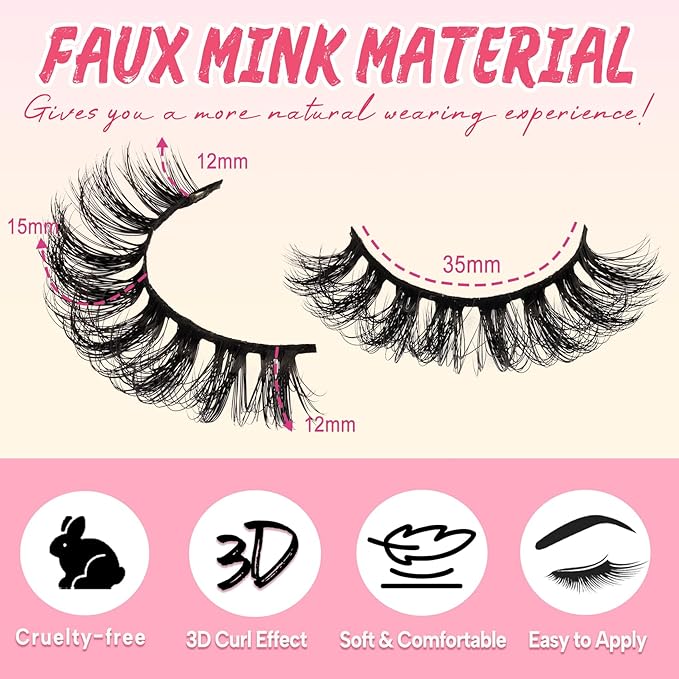 Ahrikiss Russian Strip Lashes That Look Like Extensions D Curl Fluffy False Eyelashes 10 Pairs Wispy Natural Fake Lashes Pack Fluffy 3D Volume Fake Lashes (D02)