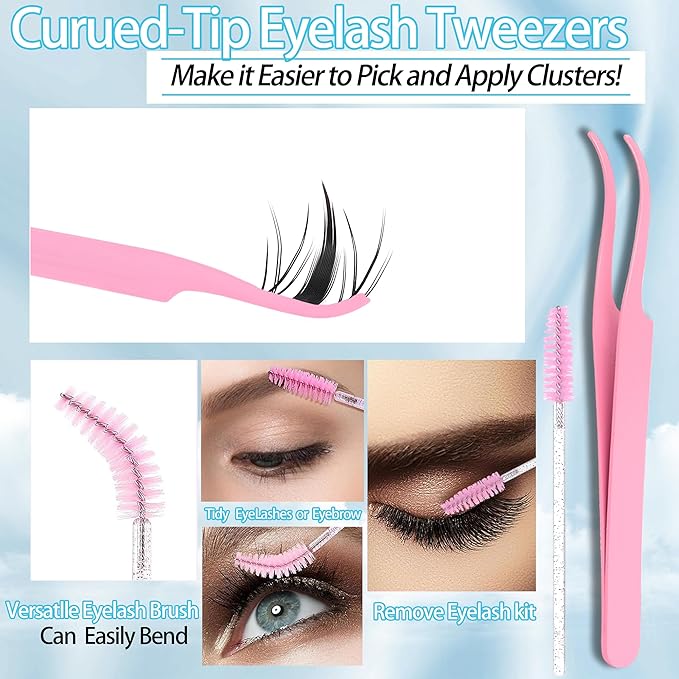 Fairy Manga lashes Clusters with Bottom Lashes Clusters Kit Gift Packs 604Pcs 5-16mm Soft Extension False Eyelash D Curl Wispy Natural Wet-Look Lashes Extensions Combo Pack with Glue Removers