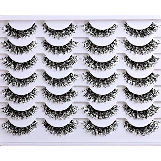 Wispy Lashes Natural False Eyelashes 14 Pairs Cat Eye Lashes Strips 9-14mm Fake Mink Lash Pack Wispies Strip Eyelash Short Small Fluffy Pestañas Postizas for Everyday Wear