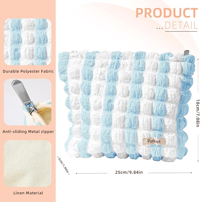 Makeup Bag, Bubble Cloud Travel Cosmetic Bag Organizer, Large Capacity Toiletry Make Up Bags with Zipper for Women and Girls, Blue - White