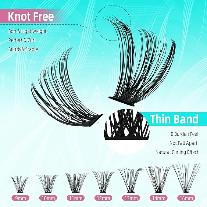 Lash Extension Kit 280PCS Eyelash Clusters 30D 40D DIY Eyelash Extension Kit Individual Lashes Natural Lash Clusters Kit with Lash Bond and Remover, Lash Tweezers(D-Mix9-16mm Kit)