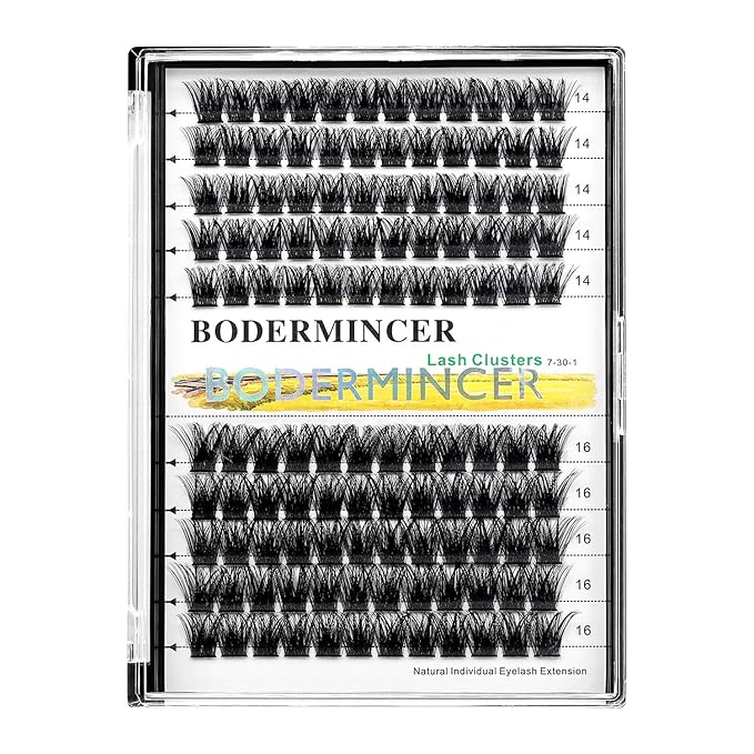 Bodermincer 120 Clusters 10mm+12mm/12mm+14mm Mixed Lash Cluster False Eyelash Individual Cluster EyeLashes Grafting Fake False Eyelashes Eyelash Extension (M01-Black-14mm)
