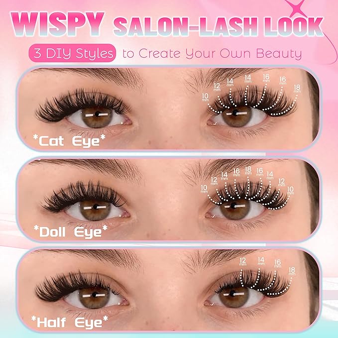 Lash Clusters Thick Volume DIY Lash Extensions 245Pcs 70D 80D Dramatic Individual Lashes 10-18MM Mixed D Curl Fluffy Eyelash Extensions Soft Thick Cluster Lashes (70D+80D)
