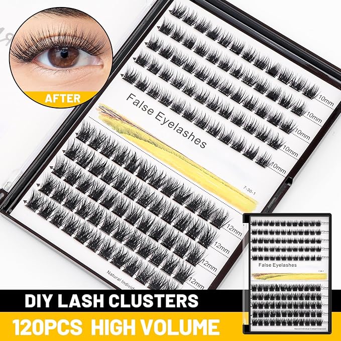 Bodermincer 120 Clusters 10mm+12mm/12mm+14mm/14mm+16mm Mixed Wide Cluster False Eyelash Individual Cluster EyeLashes Grafting Fake False Eyelashes Eyelash Extension (KIT M01 Black 10mm+12mm Mixed)