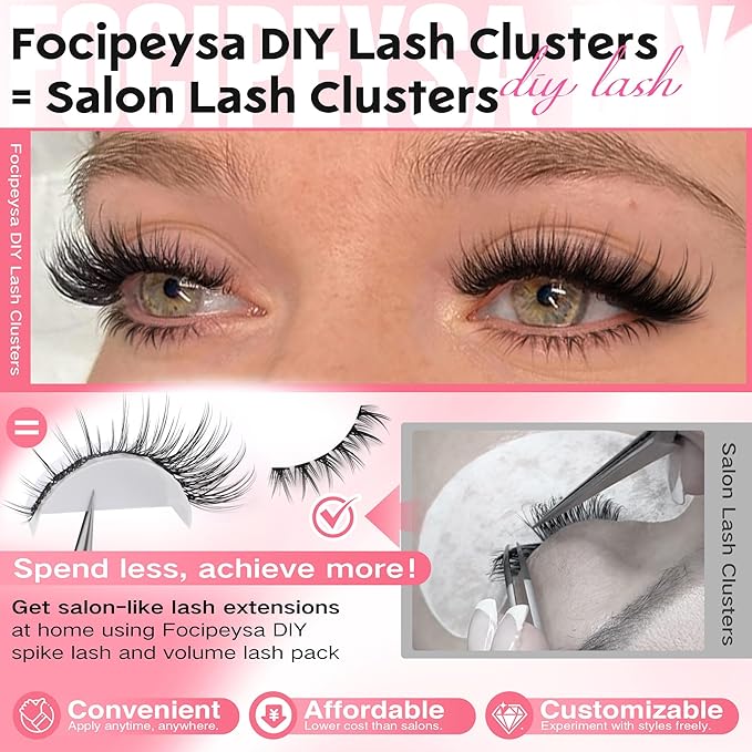 Focipeysa Natural Lash Clusters Eyelash Clusters Natural Wispy Lash Extensions Cat Eye Eyelashes Extension C-curl Individual Eyelashes Extensions 10-16mm Eyelashes Clusters DIY Lashes