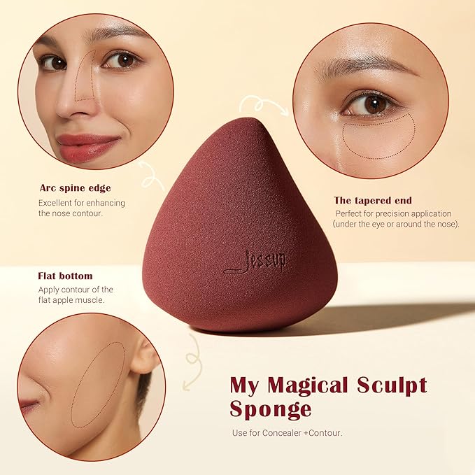 Jessup Makeup Brushes Set with Makeup Sponge, 7pcs Double Sided Makeup Brushes for Foundation Concealer Blush Eyeshadow Contour Bronzer Powder Blending Eyebrow Eyeliner with Gift Box, T506