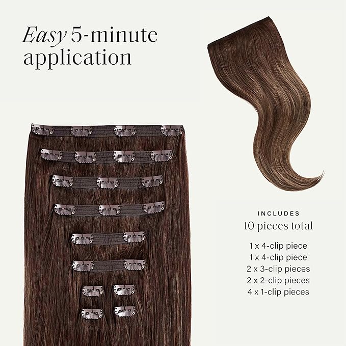 Luxy Hair 24" Chocolate Brown Balayage Classic Clip-In Hair Extensions (240 grams) 100% Remy Human Hair, Natural,Volume, 10-Piece Set, Blends Easily
