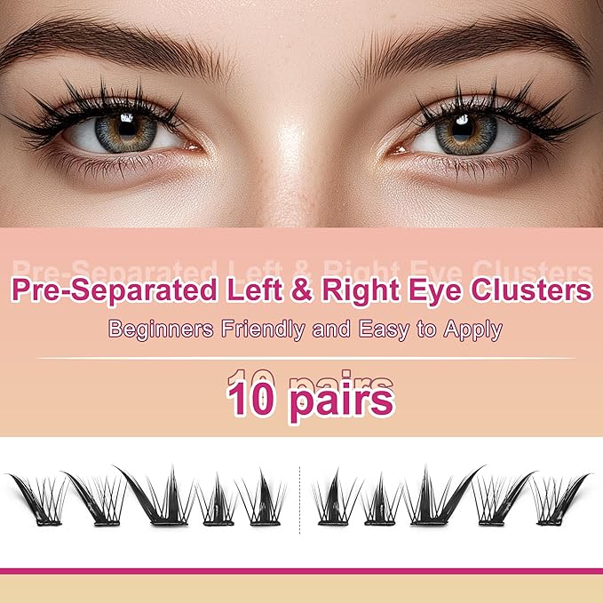 JoMay Self Adhesive Eyelashes, Press On No Glue Needed, Pre-Glued Clusters, Natural Look with Thin Band, Reusable for Beginners, Pre-Separated L/R 10 Pairs - Flutter Lite Lash Clusters