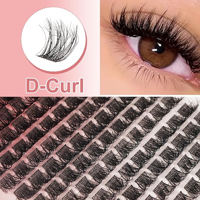Lash Clusters Fluffy Cluster Eyelash Extensions 10-16mm Individual Lashes 140pcs Cluster Lashes Extension DIY Soft Wispy Eyelash Clusters with Clear Lashes Band Volume Lash Clusters (QB-10-16mm)